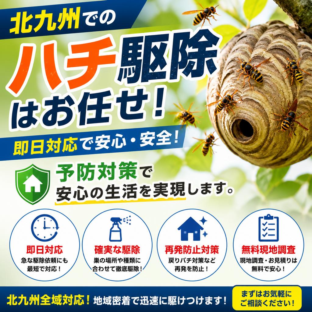 北九州でのハチ駆除はお任せ！即日対応と予防対策で安心の生活を実現します。