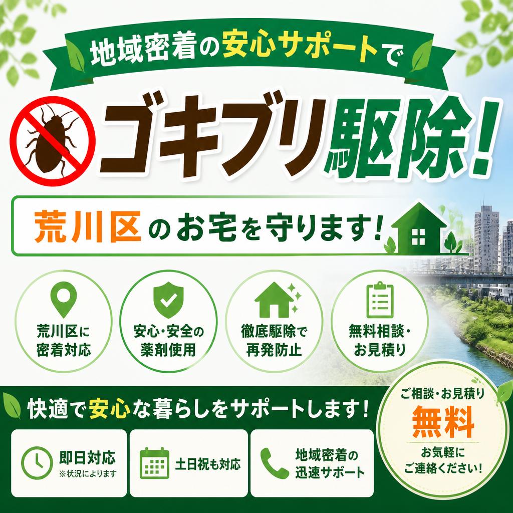 地域密着の安心サポートでゴキブリ駆除！荒川区のお宅を守ります！