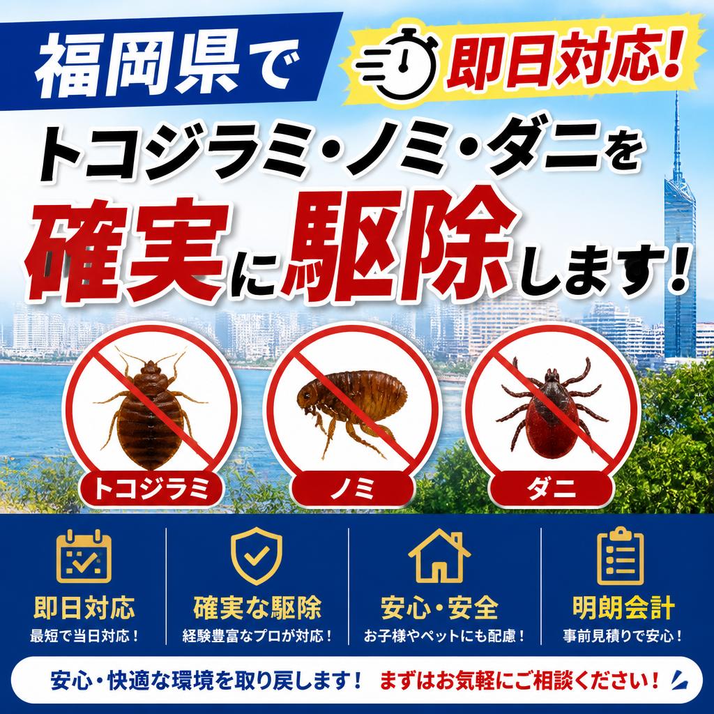 福岡県で即日対応！トコジラミ・ノミ・ダニを確実に駆除します！