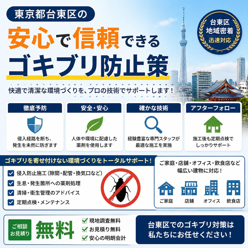 東京都台東区の安心で信頼できるゴキブリ防止策を提供します！